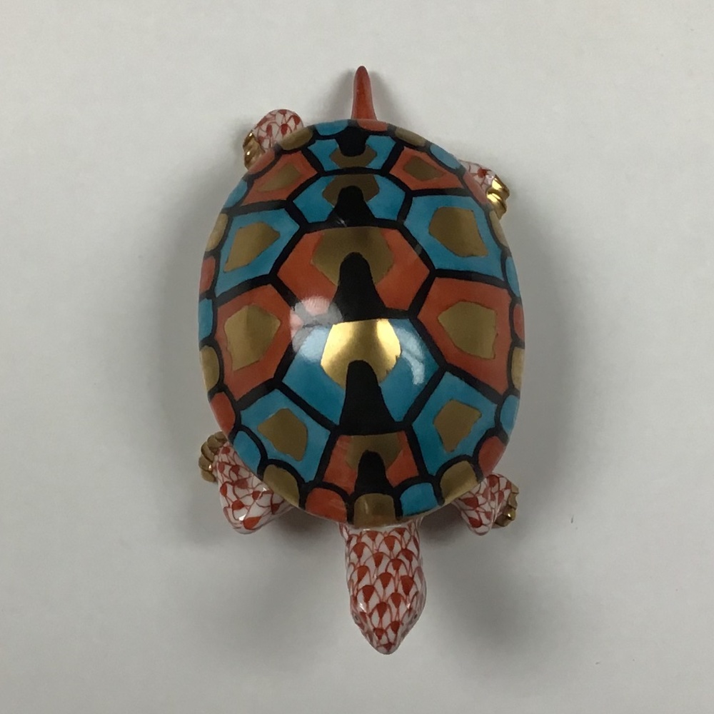 Herend Rust Fishnet Turtle with Colorful Shell - Picture 2 of 8